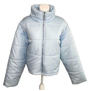 Celebrity Pink Puffer Coat Womens XXL 2XL Light Blue Cropped Pockets Lined‎
